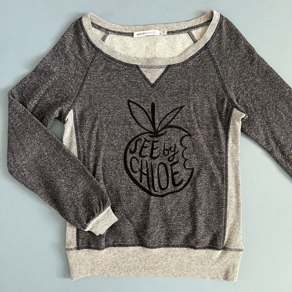 See By Chloe Vintage Apple Graphic Logo Gray Crewneck Sweatshirt - Picture 3 of 5